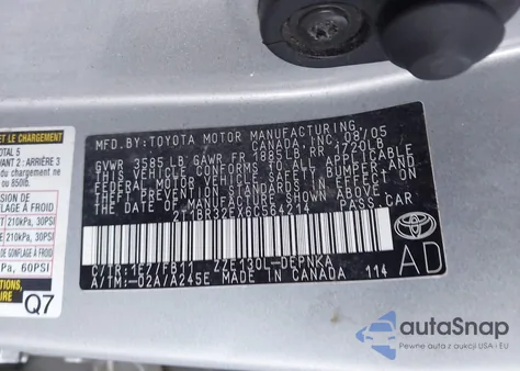 2006 Toyota Corolla Le из США, поврежденный, VIN 2T1BR32EX6C564214